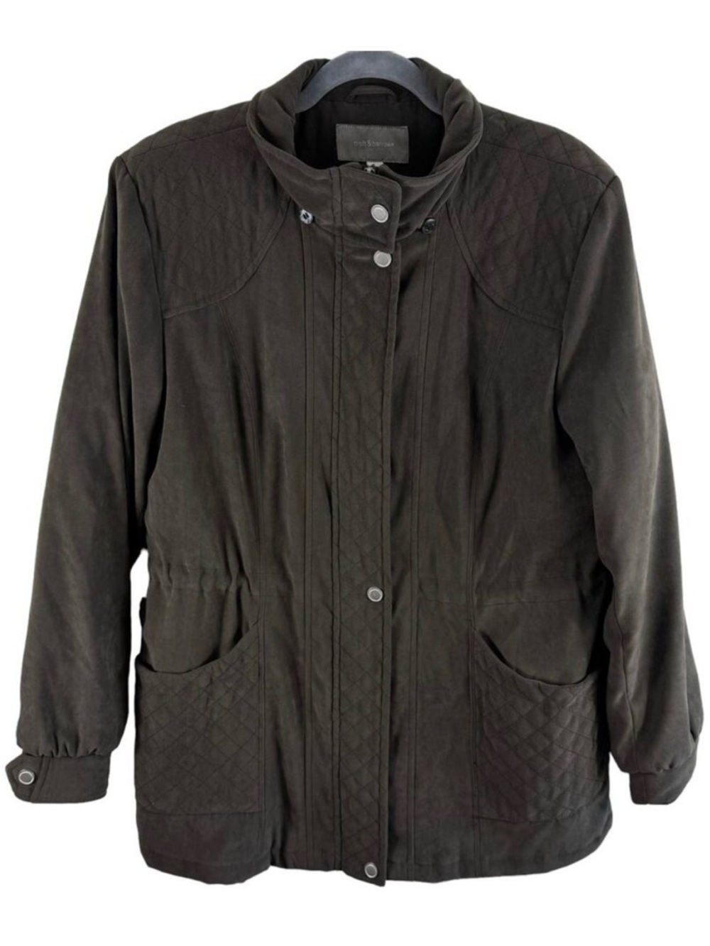 Croft‎ & Barrow Brown Full Zip Soft Faux Suede Mock Neck Jacket Pockets Size L